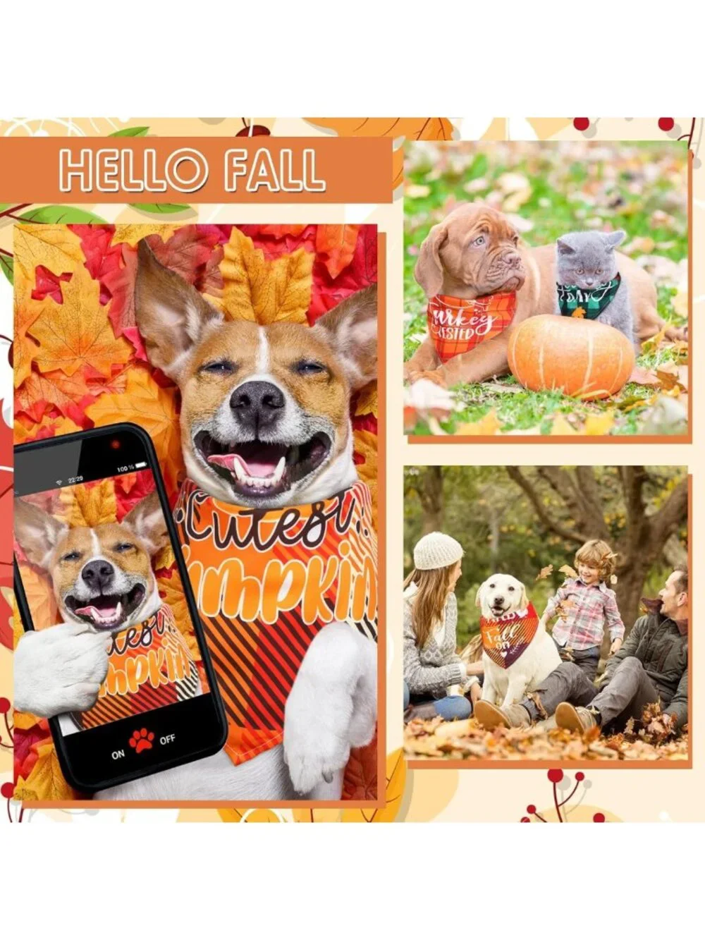 200 Pcs Fall Dog Bandanas - Thanksgiving Bibs for Small & Medium Pets